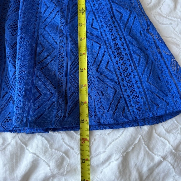 Tulle Blue Mini V-Neck Dandelion Sleeveless Dress with Pockets Lace Material - Picture 5 of 13